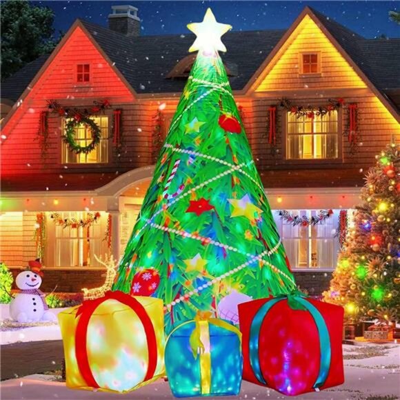 7 FT Christmas Inflatables Tree Decor Blow Up Yard Gift Box with Built-in LEDs
